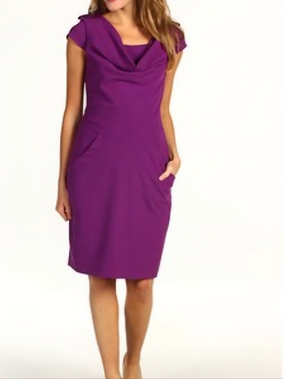 Calvin Klein Purple Draped Cowl Neck Cap Sleeve Sheath Dress 6 GUC